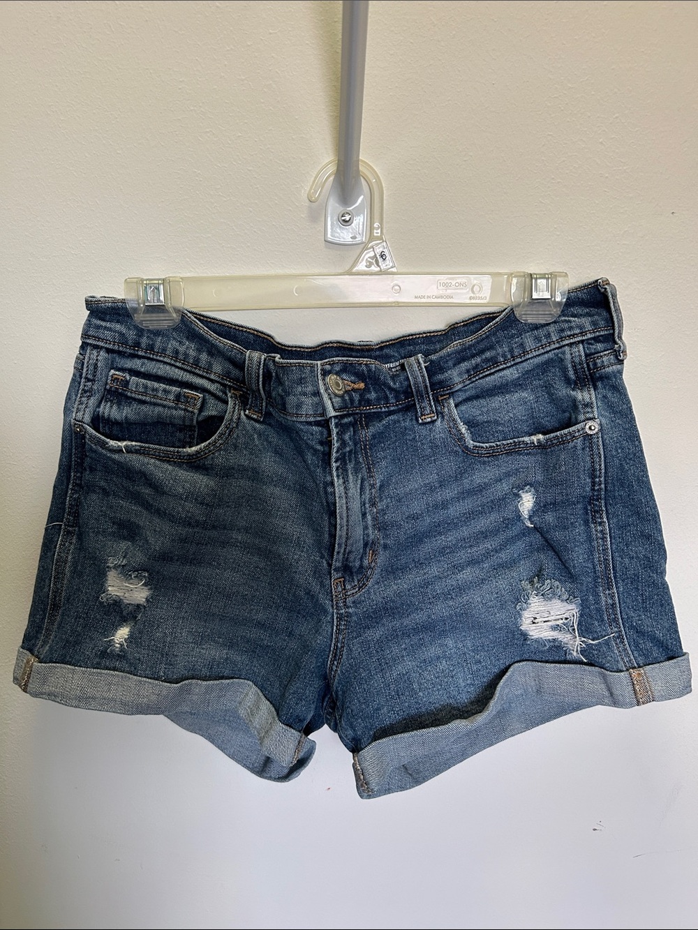 Old Navy Dark Blue Distressed Roll-Cuff Denim Boyfriend Shorts